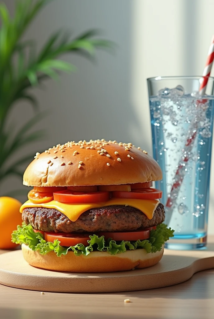 Give me a large burger  with cold water 
