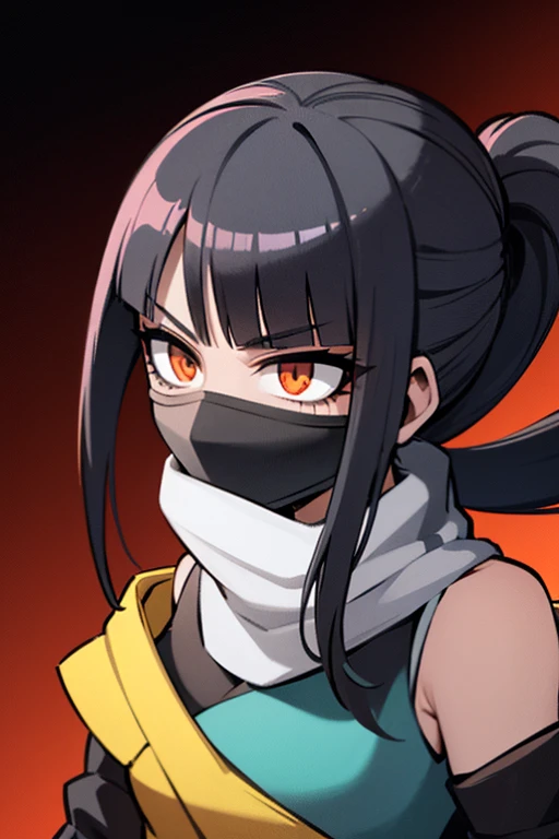 Long black hair kunoichi cyberpunk half face mask 