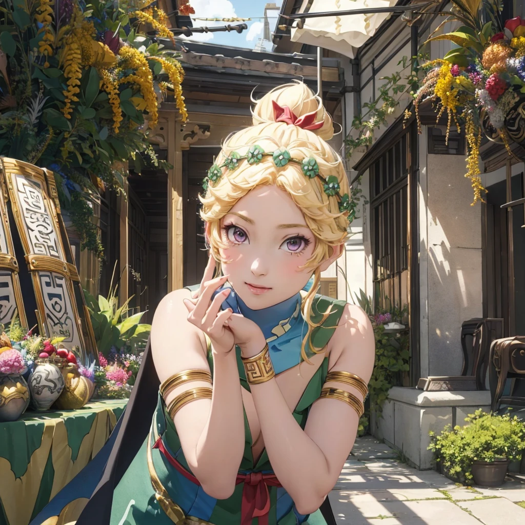 score_9, score_8_upper, score_7_upper,beautiful衣装を着たアニメのgoddessの肖像,(masterpiece, Highest quality, Highest quality, Official Art, beautiful,aesthetic:1.2),((masterpiece, Highest quality, Extremely detailed CG, unity 8k wallpaper )),Impressive visuals,装飾的なbeautifulドレスを着た女性, Hot Topics at the CG Society, Fantasy art, ((beautifulファンタジーprincess)), 8K High Resolution, Detailed Art, 美しく優雅なprincess, beautiful天の魔術師, Very luxurious, wonderful, nice,Noble, (((goddess))), princess,Glowing Skin,Provocative face,Perfect Face,Temple Background,High resolution decoration,beautiful装飾を身に着けている, Very long eyelashes,Perfect Eyes,demeter, blonde hair, armlet, jewelry, dress, ponytail, cape