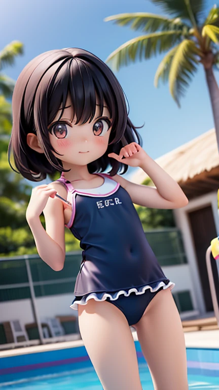 Swimwear、Girl、Girl、Primary school students、Black Hair,、