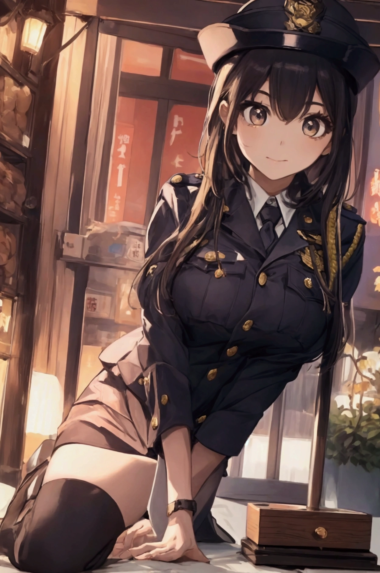 (ultra highres、ultra quality、Masterpiece、8k、),A girl with light  hair drawn in high resolution policewoman.japannse police woman、Young and cute 、Asian woman,s hot, Japanese Model, Cute Core,  , Chubby 、(big breast)、Town、Fluffy white blouse