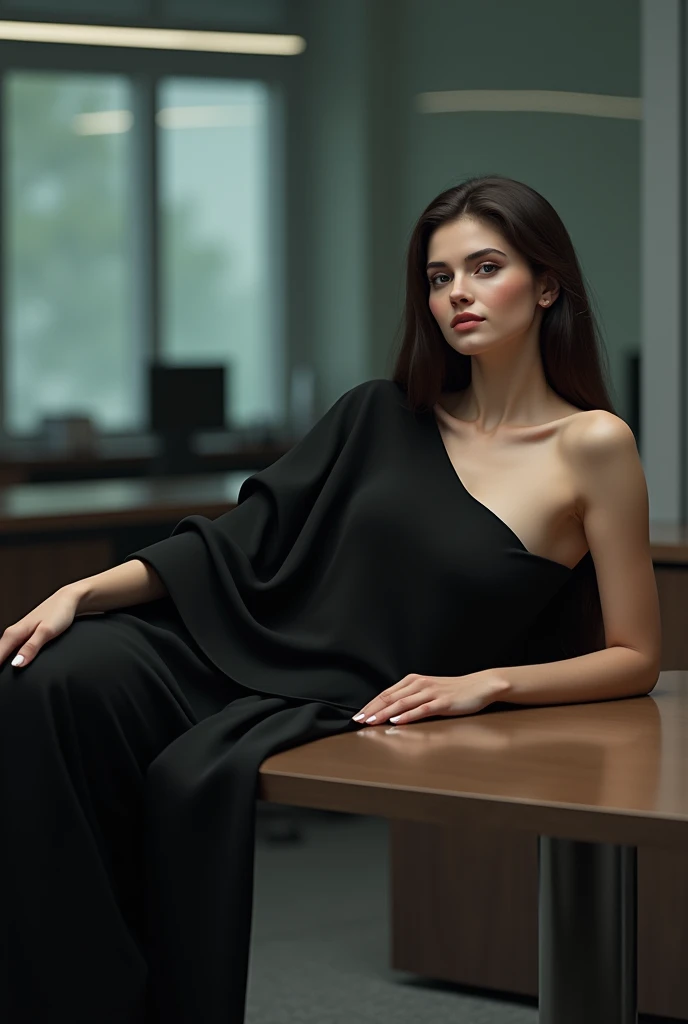 women in black saree age 30 laying on office table