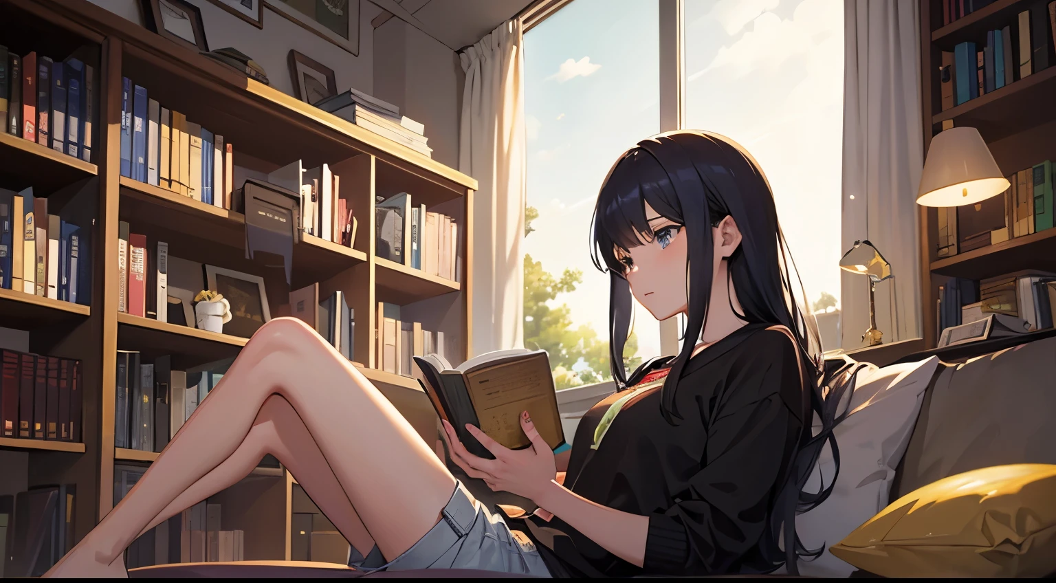 Anime girl in a miniskirt, Reading a book,whole body,Complete two-legged,Complete Hand,Makoto Shinkai's art style, Shinkai Makoto style, Painted in an anime artist's studio, By Shinkai Makoto. Digital Rendering, Lo-fi Girl, ( ( By Shinkai Makoto ) ), in the Makoto Shinkai's Style, Anime Style 4k, Makoto Shinkai's Style, Created by Anime Painter Studio、sunset、At dusk,(Ultra High Definition CG Integrated 8K Wallpaper: 1.2), (Beautiful Skin: 1.2), (Pale skin: 1.3), (Hyper Sharp Focus: 1.5), (Ultra Sharp Focus: 1.5), (Beautiful pretty face: 1.3), (Highly detailed background, Detailed background: 1.3), Ultra Realistic Photo, Ultra-sharp images, Hyper-detail image