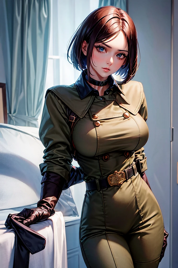 gloves uniform military military uniform belt choker pants whip beauty beautiful girl perfect face huge breasts, perfect body