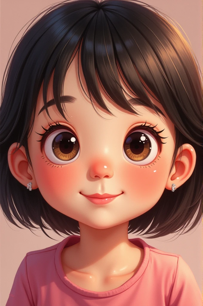 An with an oval face, big round eyes, 2 bangkok eyes, plump lips.