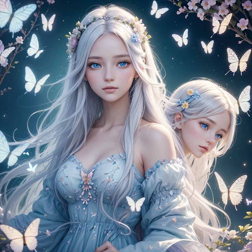 (masterpiece), (full body, full entire body), realistic, (portrait of 20 years old), Large-breasted, secretary style, secretary clothes, beautiful face, cute face, sunlight, cinematic light, bangs, a beautiful woman, beautiful eyes, perfect eyes, light pink hair, perfect anatomy, very cute, princess eyes , (black eyes) , (frame the head), Centered image, stylized, bioluminescence, 8 life size,8k Resolution, white low-cut dress with small blue details, human hands, wonder full, elegant, approaching perfection, dynamic, highly detailed, character sheet, concept art, smooth, facing directly at the viewer positioned so that their body is symmetrical and balanced, stunningly beautiful age girl, detailed hairstyle,