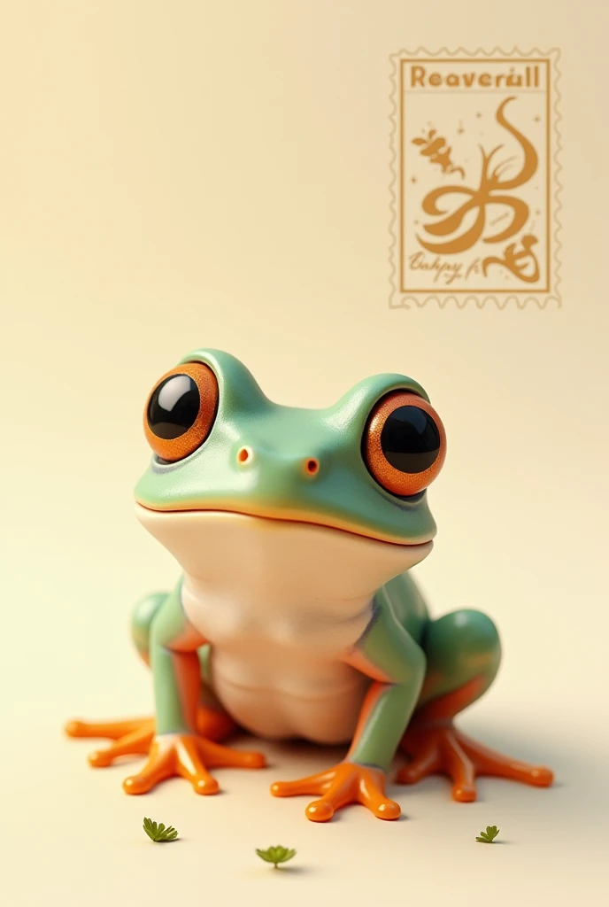 A frog, cute frog, baby frog, frog stamps, stamps, solid background, high quality, 8k, detailed, photorealistic, hyper detailed, intricate details, cinematic lighting, soft lighting, pastel colors, warm tones, minimalist, clean, simple, elegant.