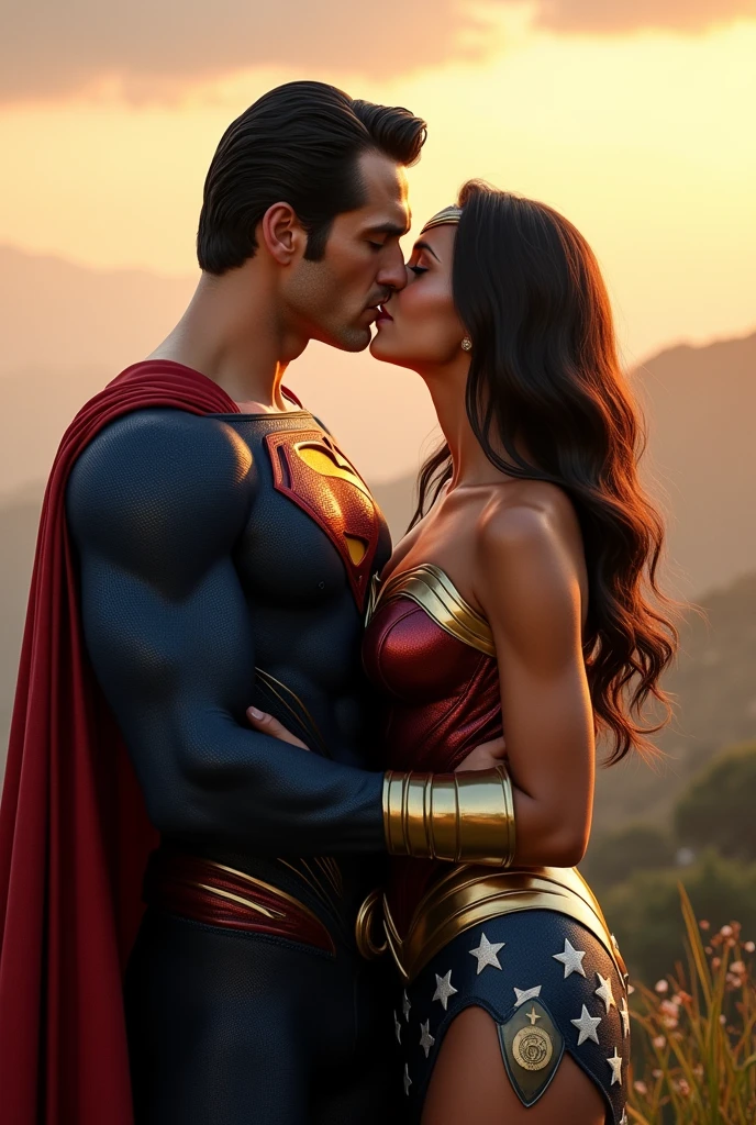 Clark Kent and Diana Prince kissing