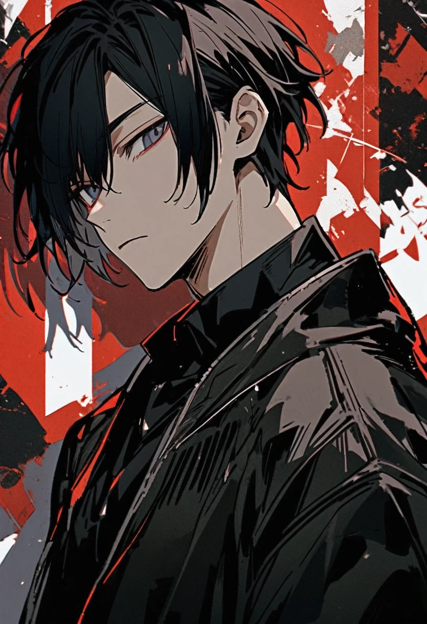 One Man aldult 男らShii Fair skin Black Hair Rin々Shii Handsome cool Black clothing Short Hair cool Expressionless bangs