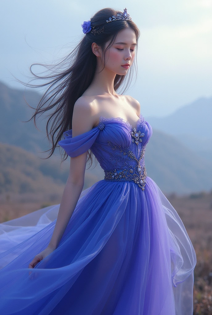 make her in blue and violet dress inspired with GB888 on dress