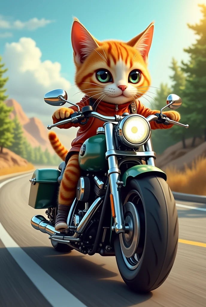 A cat who drive a motorcycle 