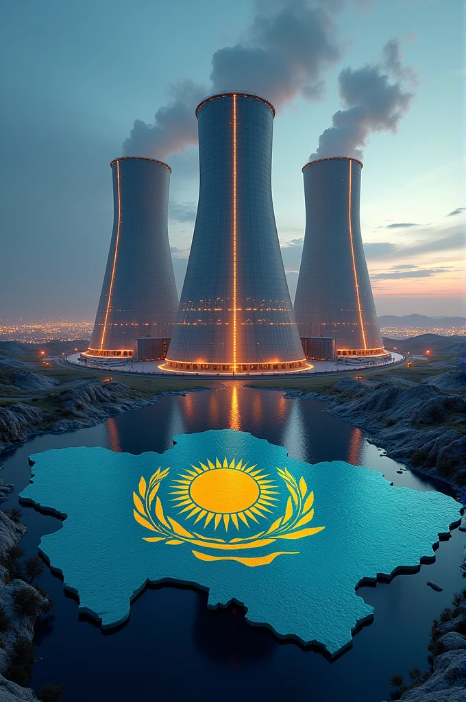 image, related to nuclear power plants. linked to the map of Kazakhstan. main text "Give your word, keep it!»