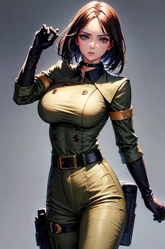 gloves uniform military military uniform belt choker pants whip beauty beautiful girl perfect face huge breasts, beautiful body