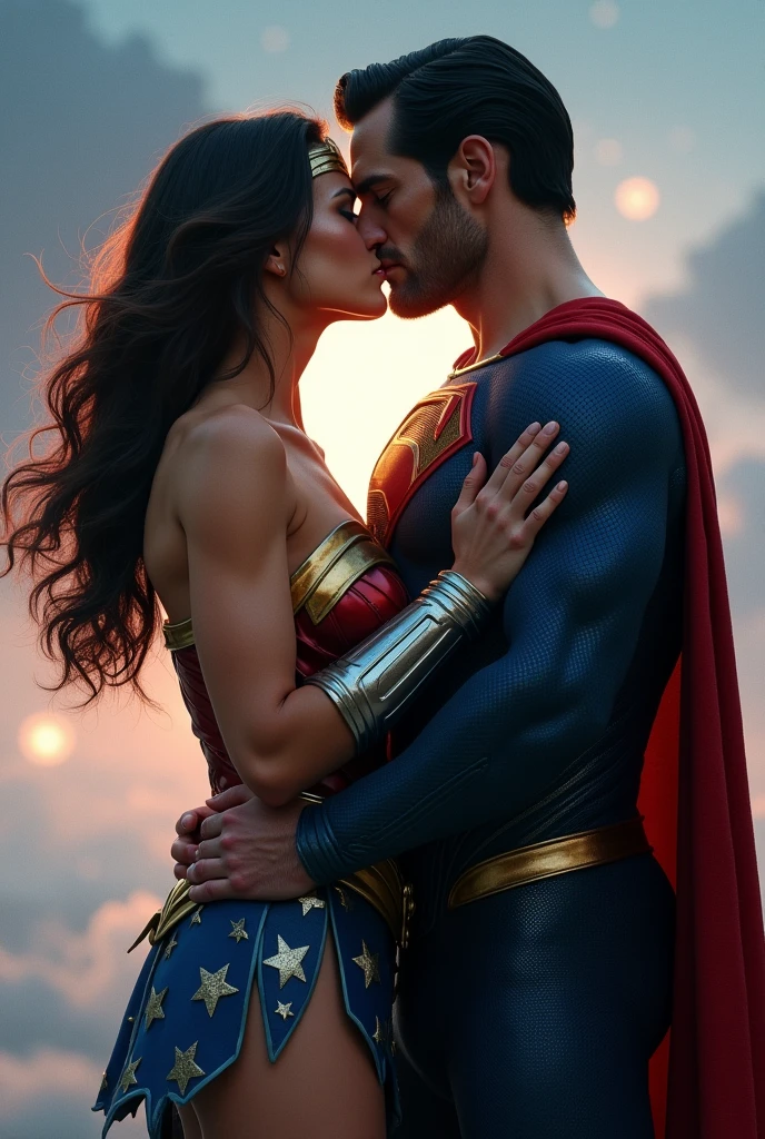 Naked wonder woman kissing with super man