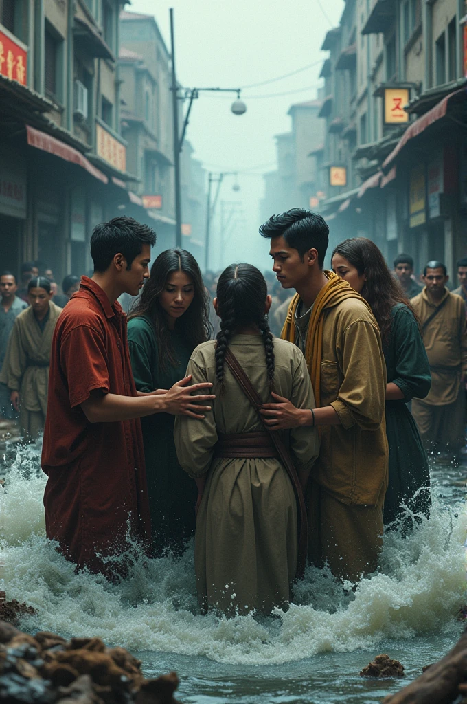 Stand by the helpless people in the flood