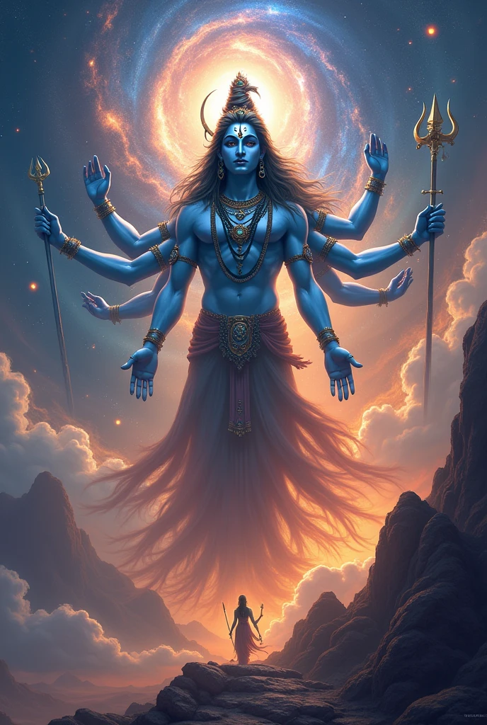 Lord shiva in universee galaxy his control  and devotee parvati 
