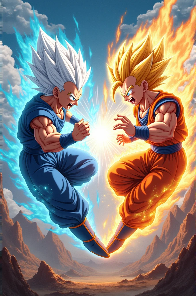 Goku ultra instinct fighting with vegeta ultra ego