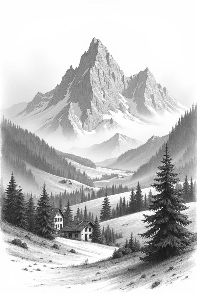 Switzerland Pencil Draft Sketch Black and White 