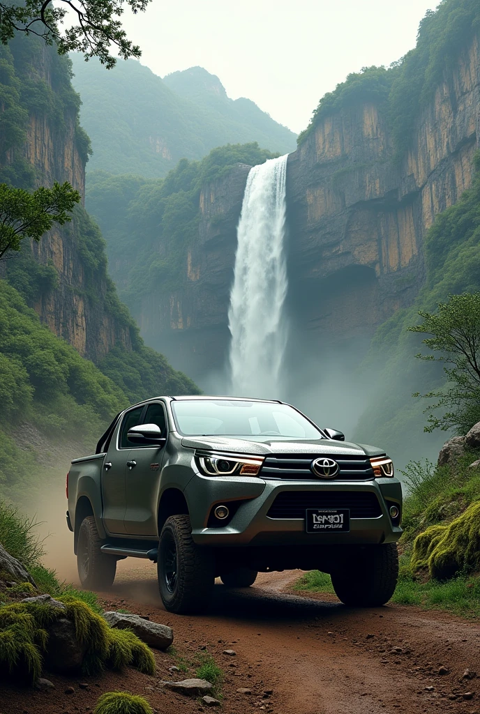 Toyota vigo car in mountain  with water fall