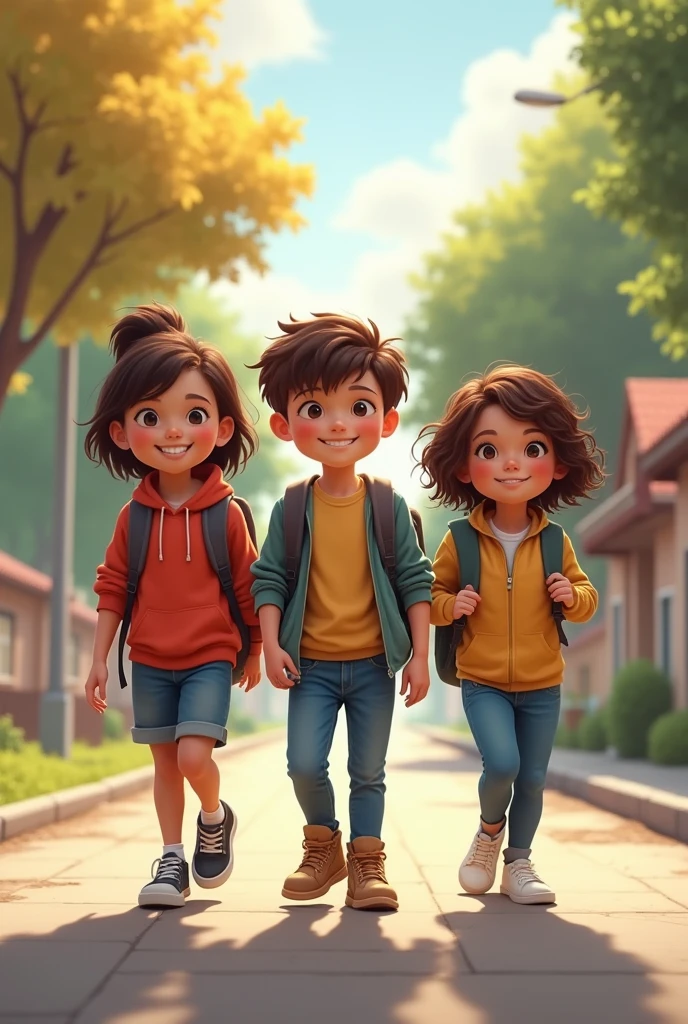 3 kids going to school