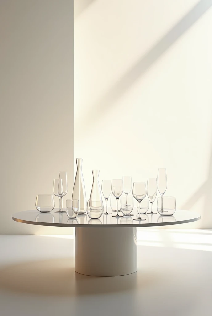 Make a one-point perspective table,There are many glasses on the table。