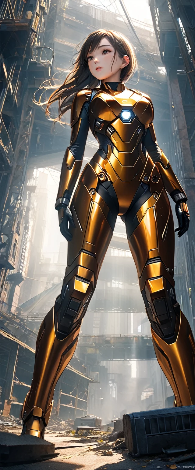 (One person:1.3), alone,__Body parts__, Official Art, unity 8k wallpaper, Super detailed, beautiful and aesthetic, beautiful, masterpiece, 最high quality, born, masterpiece, Ultra HD Photos,, 最high quality, Ultra-high resolution, Realistic, sunlight, Full body portrait, stunningly beautiful,, Dynamic pose, Delicate face, bornきbornきとした目, (Side view), She is wearing a futuristic Iron Man suit., (Red and Gold), Highly detailed abandoned warehouse background, Detailed face, Detailed, intricate and busy background, Messy, nice, Milky, Skin with attention to detail, Realistic skin detail, Visible pores, Sharp focus, Volumetric Fog, 8K Ultra HD, Digital single-lens reflex camera, high quality, Film Grain, Fair skin, Photorealism, Lomography, A sprawling metropolis in a dystopian future, View from below, translucent