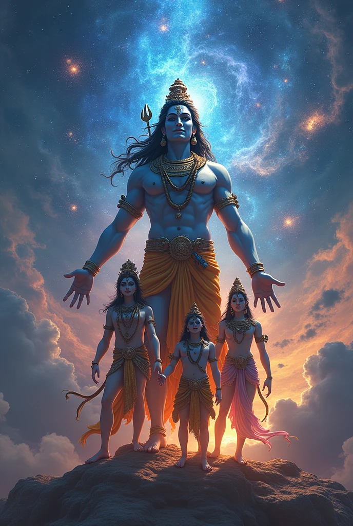 Lord shiva in universee galaxy his control  and devotee parvati  and lord ganesh and kartikey 
And lord shiva of neck in snake and head on maa ganaga