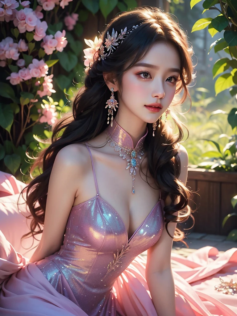 bioluminescent dress
butterfly dress((Girl lying in a bush))、Phalaenopsis,Lilac dendrobium、orange lily、White Lily, A beautiful and moving woman, in an elegant pose, her full breasts on display.,Visible cleavage,Sexy long legs,Variety of slim and cute beauties, Her long hair cascades down her shoulders like a waterfall。She smiles radiantly,Eyes sparkle,Her skin is flawless。Her curves are highlighted。Sparkle in the light,The colors are soft,She lay confidently,One hand on hip,Her posture is both graceful and strong。She wears elegant high heels,Goes well with her outfit。In the warm golden sun。The overall atmosphere of the image is tranquil and uplifting,Emphasizing natural beauty and elegance, Studio Lighting,Bright colors, Sweet maiden, sweet smile, make up,shy,Blush,Parted lips,Heavy breathing,moan,Surrealism,Realism,Movie Lighting,Relief,Sony FE GM,Retina,masterpiece,precise,Anatomically correct,Textured Skin,Super Detail,High Detail,best quality,rich and colorful