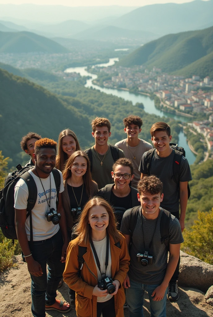 A group of young Catholics in aerial photography style 