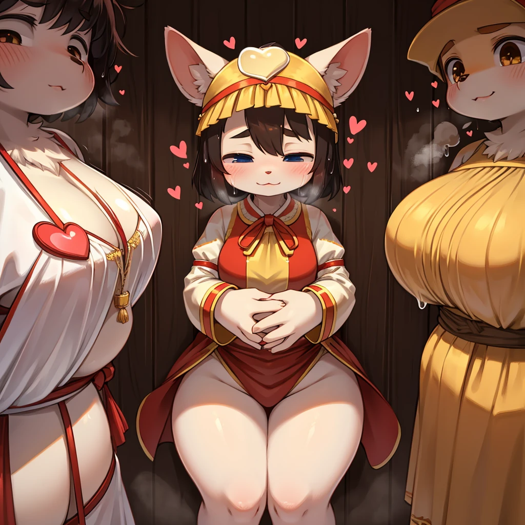 (hi res), ((masterpiece)),((best quality)), illustration, anthro, wolf , 4 girls, multiple characters, silver earring , size difference, kiss gesture , exposing breasts , inverted nipples , pink fur, magenta hair, hair between eyes, purple eyes, long hair, black claws,indoor, multiple hair styles, different body size, bedroom,night scenery, moon on windows, golden pendant, nipple outline , smiling , different breasts size, revealing dress, no panties, squeezing breasts, blushed face, looking at the viewer, , fluffy tail, full body, pubes , slightly chubby, slutty makeup, nsfw, saliva string, hand in partner breast, rear focus , from top camera , mother & daughter, loli , mother, group, below top,