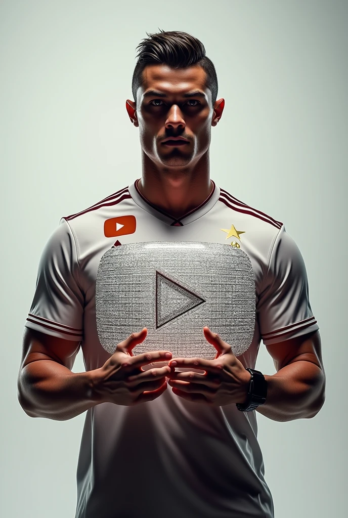 Cristiano Ronaldo holding a diamond YouTube play button