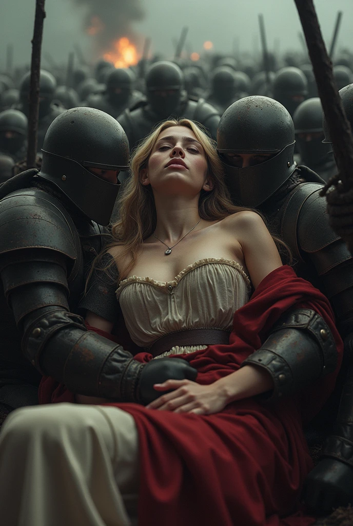 Young woman die in arms of her enemies army beautiful young soldier