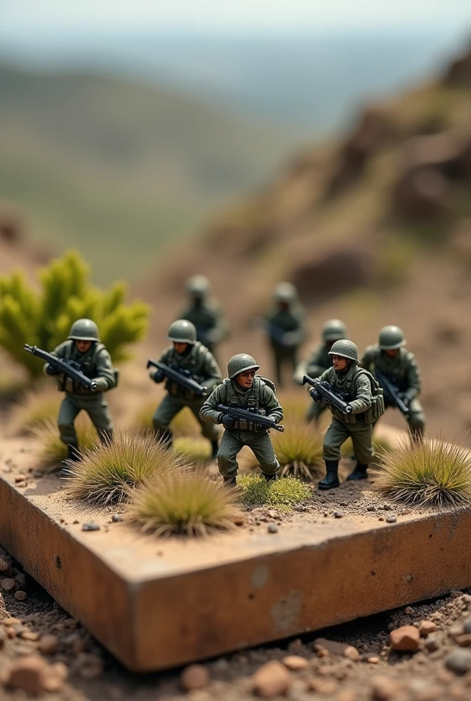 Army miniature diorama on the Wooden base/lining