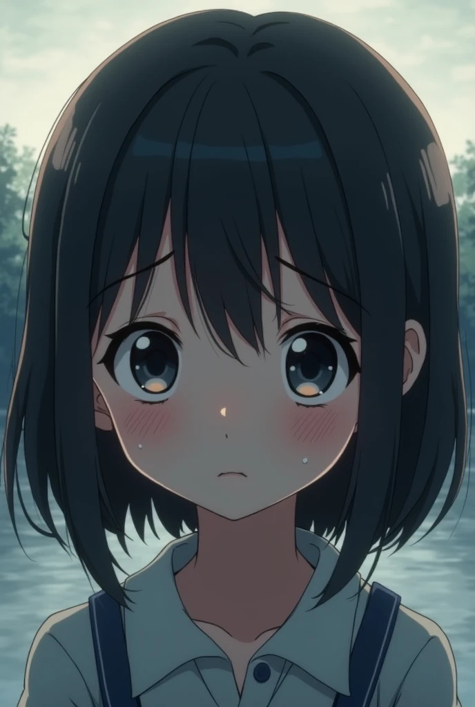 A anime small girl is sad