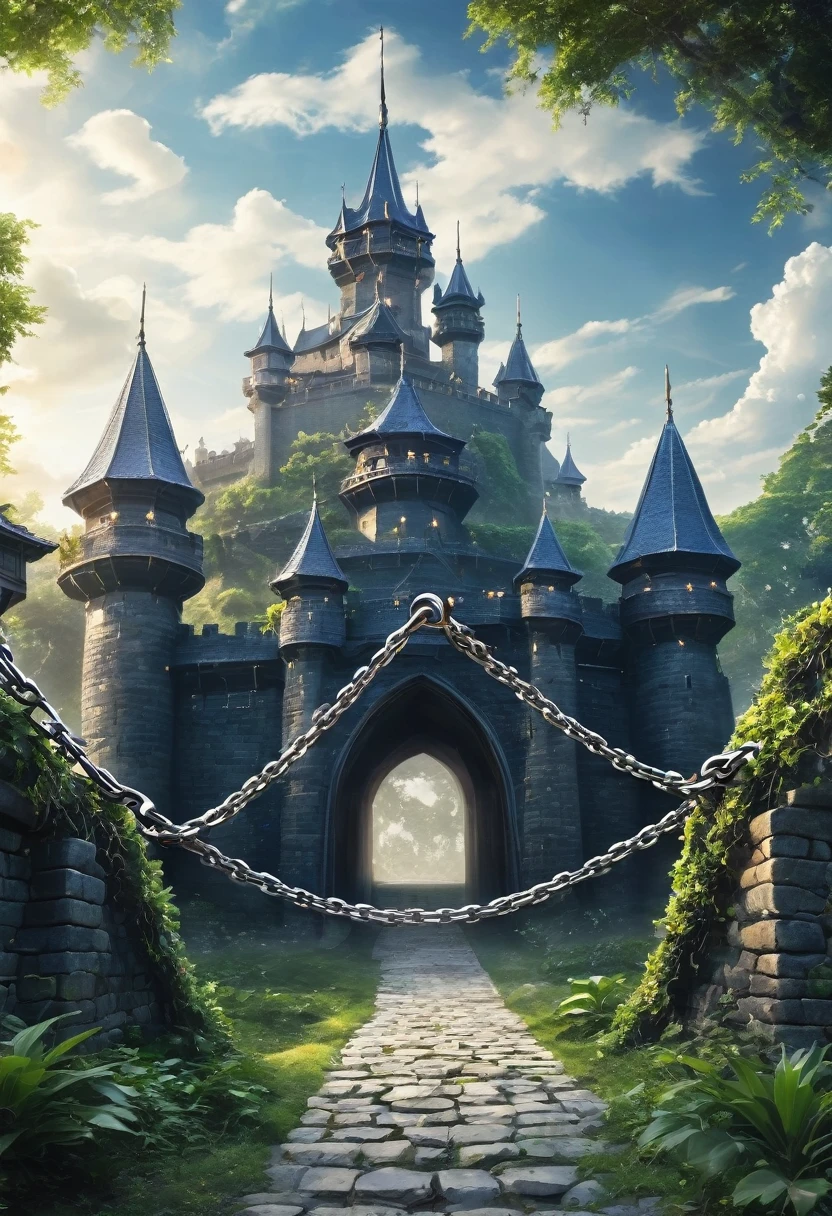 (Chain:1.5), Chain World. A world made of Chain. Chain随处可见, Castle covered in Chain, bound in Chain. link sword, prisoners in Chain. Chain l Chain Planet, Founded in the Middle Ages, Gothic style, giant Chain, 