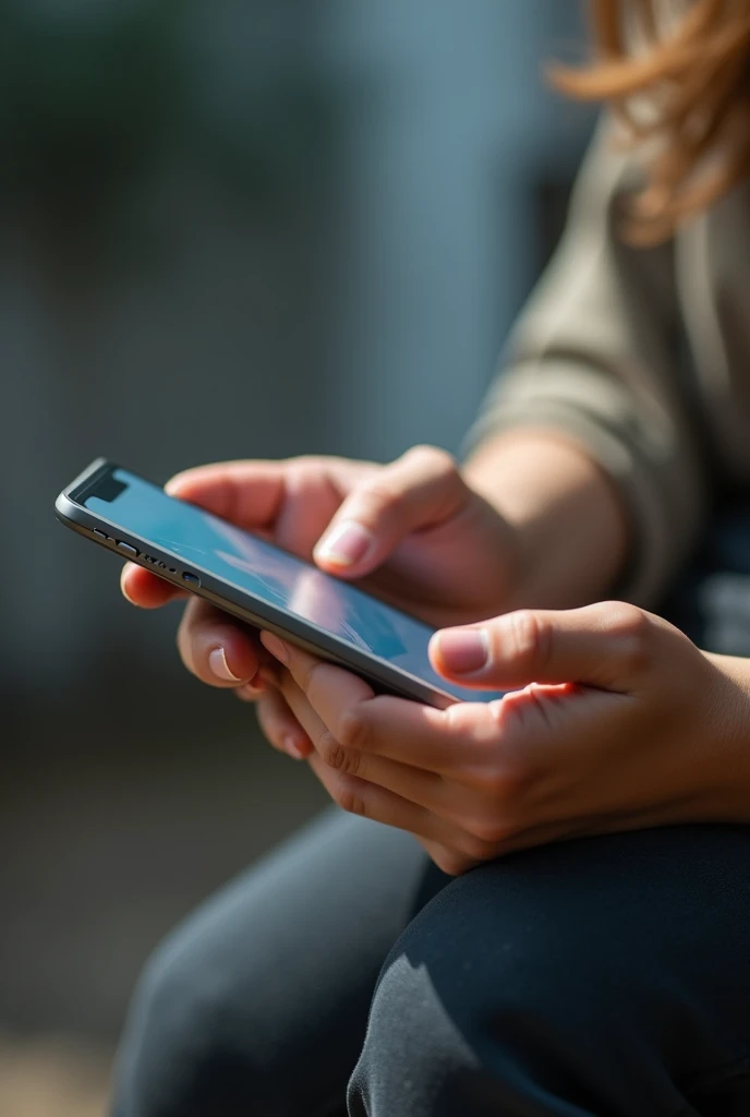 I want an image of two hands holding a cell phone, as if the user was watching something on the cell phone