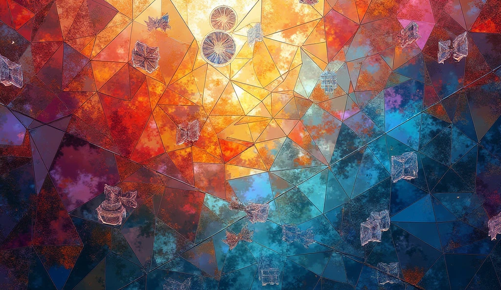 Stained Glass，poster design，Scattered，Transparency，悬浮Sense of space，geometry，Sense of space，
