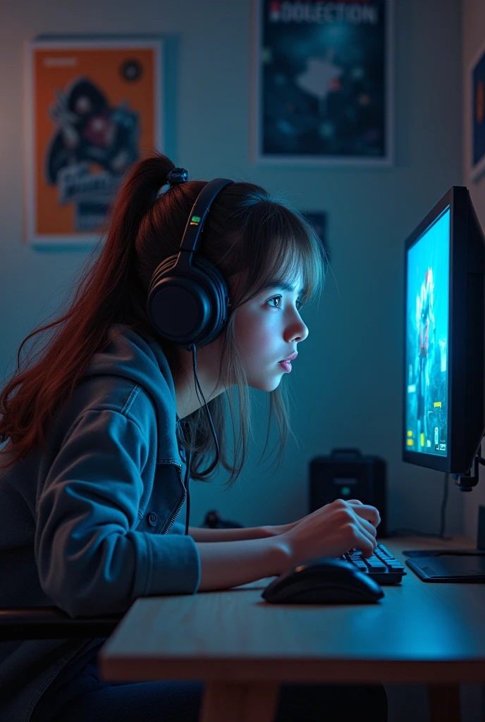 A girl is playing pubg in his computer
