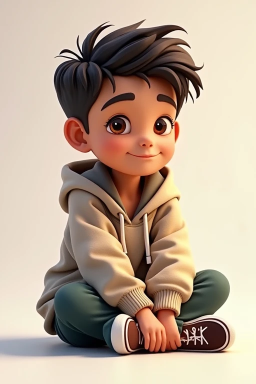 Mini character Short Cool Sitting Wearing a hoodie Boy