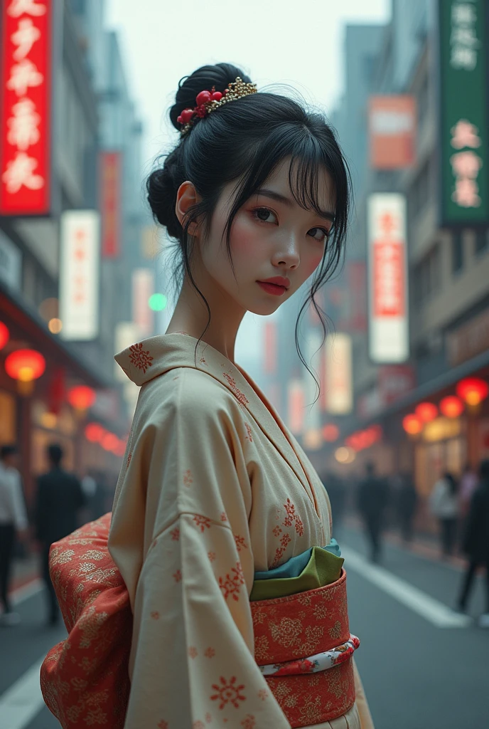 Realistic Japanes Woman in city
