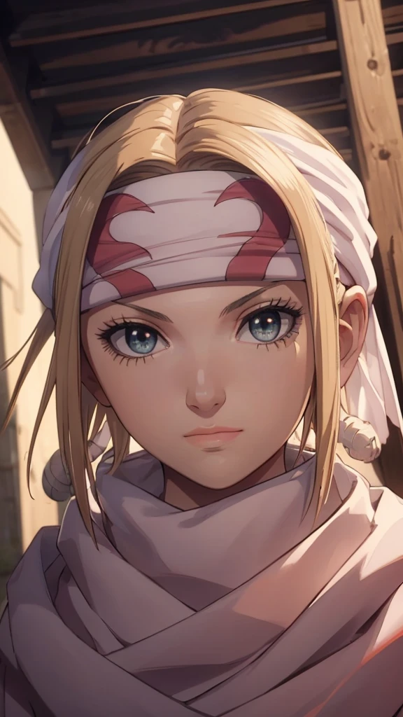 masterpiece), best quality, high resolution blonde 1girl bob cut medium hair standing alone cowl headband profile image looking at viewer beautiful eyes beautiful face extremely detailed pink clothing portrait