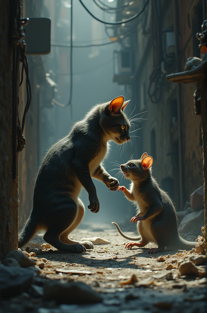 Cat and rat fight