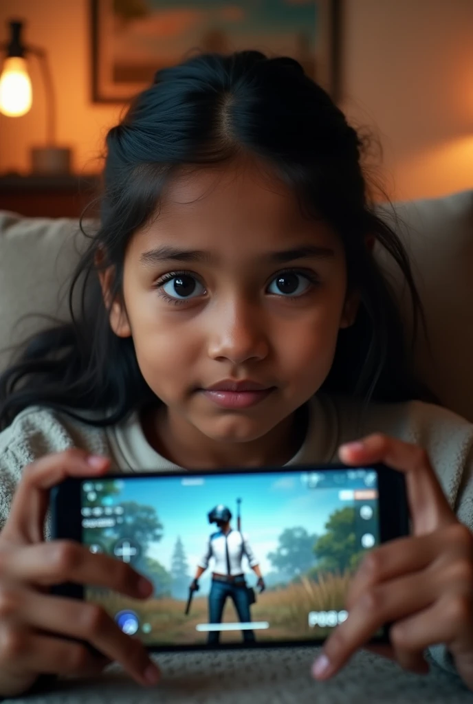 A girl is streaming and playing pubg mobile  in his phone girl was looking like a Indian 