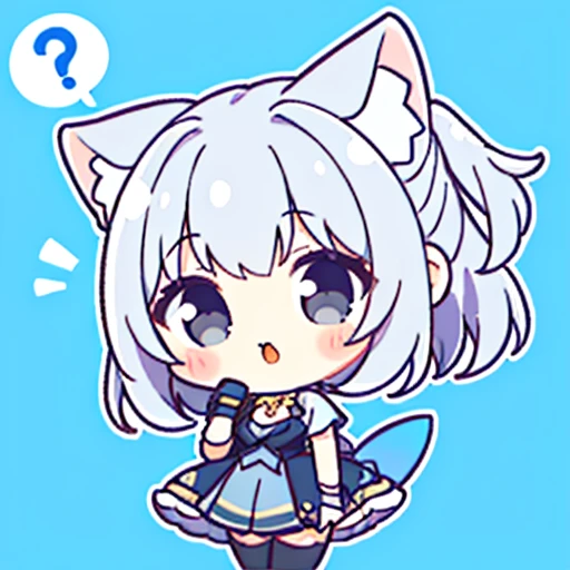 1girl,(chibi:1.2),spoken question mark, gray hair, black eyes, cat girl, detailed ???????, 