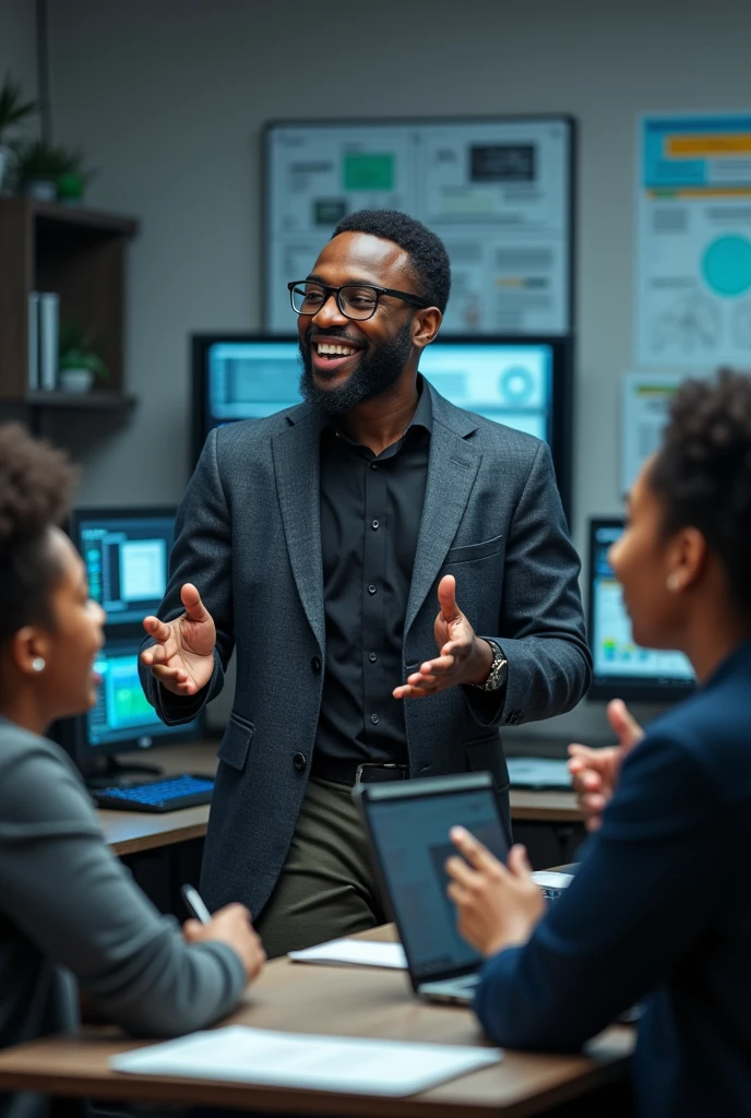 a black african computer hardware engineer giving courses