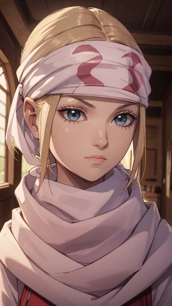 masterpiece), best quality, high resolution blonde 1girl bob cut medium hair standing alone cowl headband profile image looking at viewer beautiful eyes beautiful face extremely detailed pink clothing portrait