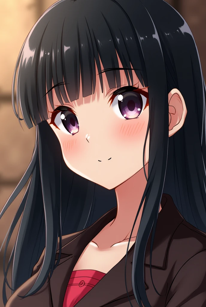 masterpiece, best quality, {best quality}, {{masterpiece}}, {highres}, focus, anime style, a closeup of a cartoon of a woman, girl design, portrait, giesha, anime image, long hair, black hair, straight eyes, hair covering ears, polished and powerful look, exotic, tall, freckles, cheerful, classic clothing, colorful, colors
