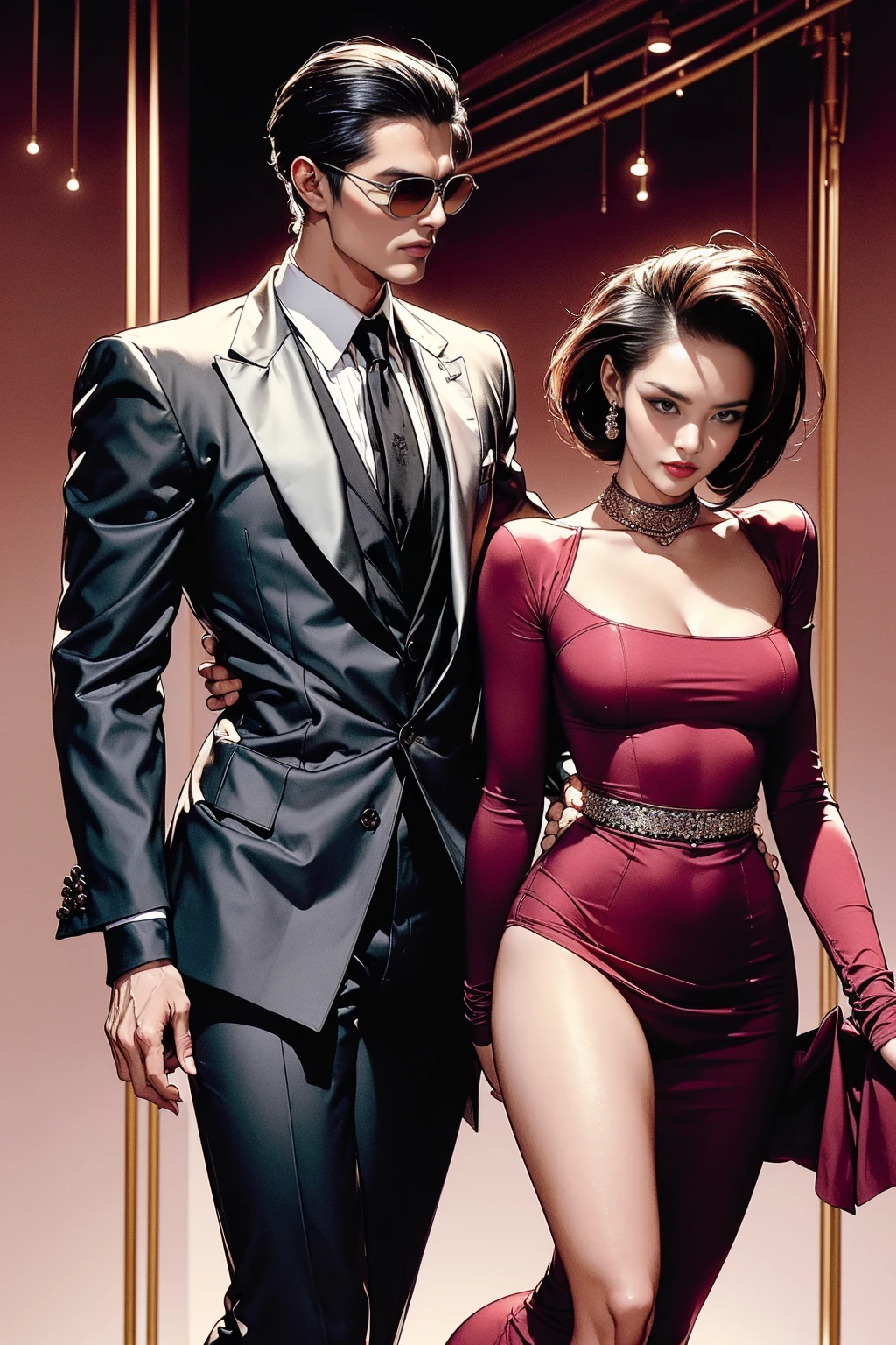 (1980s era:1.2), Triad gang leader, His ????????, Walking together, Gang meeting, Muscular leader, Well-dressed couple, (Tailored Italian suit for him:1.4), (Luxury designer clothing for her:1.5), (Hong Kong underworld:1.3), (Dangerous allure:1.2), (Commanding presence:1.1), (Enticing dynamic:1.2), (Charismatic duo:1.3), (Alluring chemistry:1.4), Confident, (Radiating authority:1.2), (Seductive smile on her:1.3), Dominating, Intriguing, Menacing, (Sultry appearance:1.4), Controlling, (Alluring silhouettes:1.2), (Dominant postures:1.3), (Attractive figures:1.4), (80s charm:1.1), (Dangerous fashion:1.2), Elegance, Strength, (High-fashion statement:1.1), (Model poses:1.2), Chic, Sophistication, (Fashion icons:1.1), (Timeless style:1.2), (Elegant attire:1.3), Iconic, Power, Vogue, Nostalgic, (Retro style:1.4), (Classic elegance:1.1), (Fashion-forward:1.2), Trendsetters, (Effortless style:1.4), (Timeless allure:1.1), (Chic elegance:1.2), Glamorous, Luxury