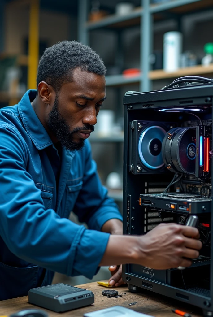 a black african fixing gaming computer