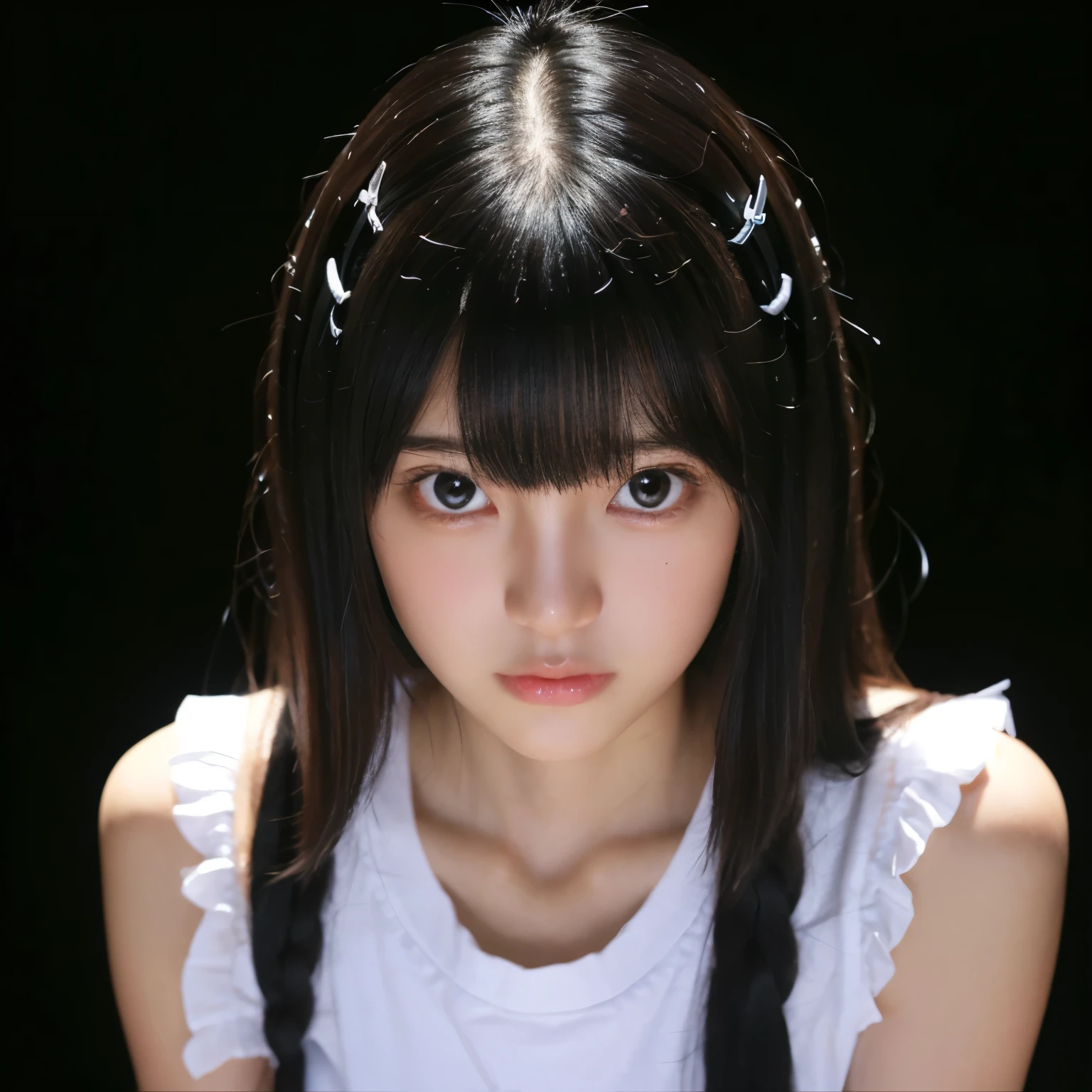 Best-quality, Masterpiece, Ultra-High-Resolution, (Photorealistic:1.4), Raw-Photo, 1girl, the most famous Japanese idol, wearing costume like punk-rockers, extremely cute face like the most popular Japanese idol, extremely beautiful big-black-eyes, extremely beautiful spiky-hairstyle, extremely beautiful skins